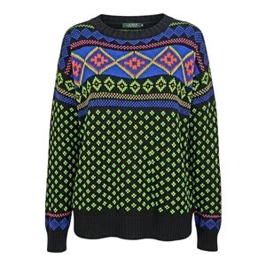 NWT Lauren Ralph Lauren Vintage Colorful Neon Cozy Fair Isle Knit Sweater Size L